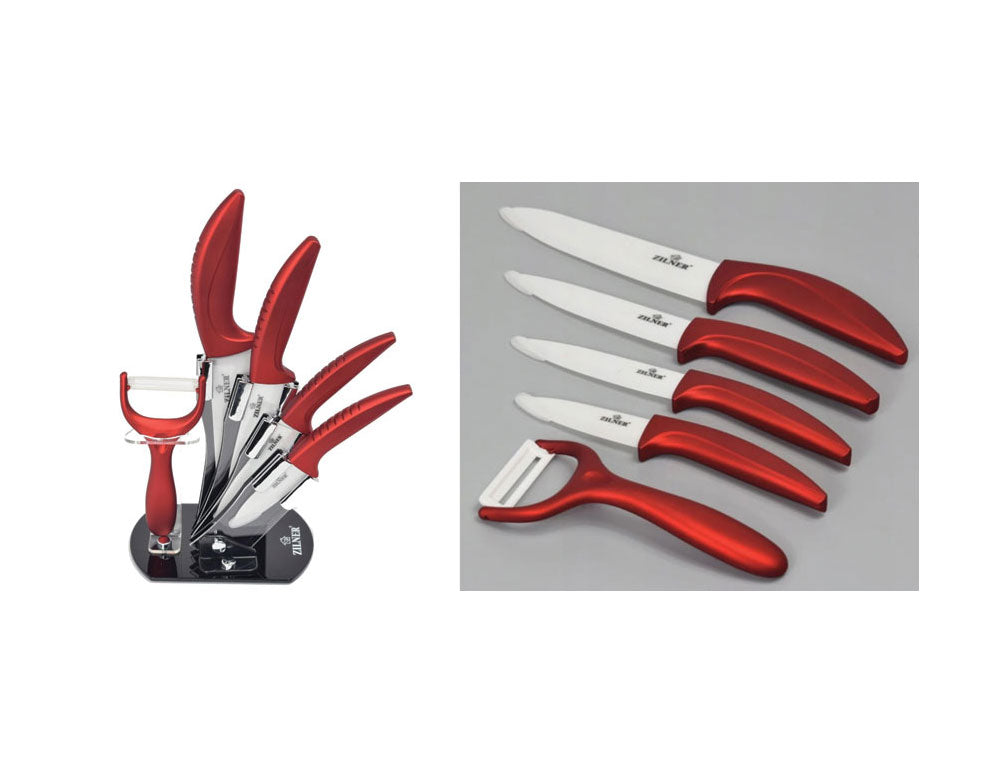 Zestaw noży ze stojakiem ZILNER ZL 5123, 6 części, Obieraczka, Powłoka ceramiczna, Czerwony 