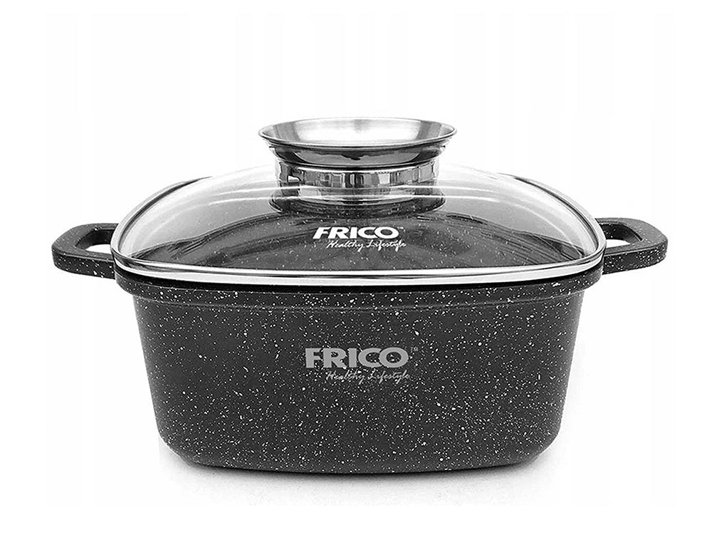 Тенджера с дозатор за мазнина FRICO FR 4402, 24х28х14 см, 4.4 литра, Мраморно покритие, Черен