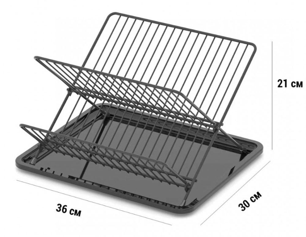 Сгъваем сушилник за съдове ZEPHYR ZP-3000-TXBM , 2 нива, 36х30х21 см, Черен мат