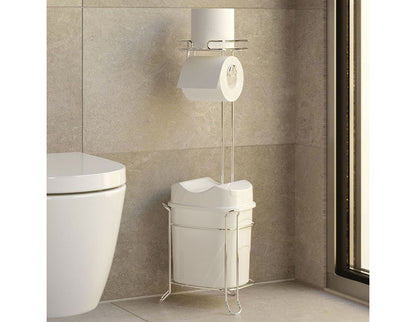 Стояща поставка за тоалетна хартия TEKNO TEL MG-098WK , с кошче , хром-бяло