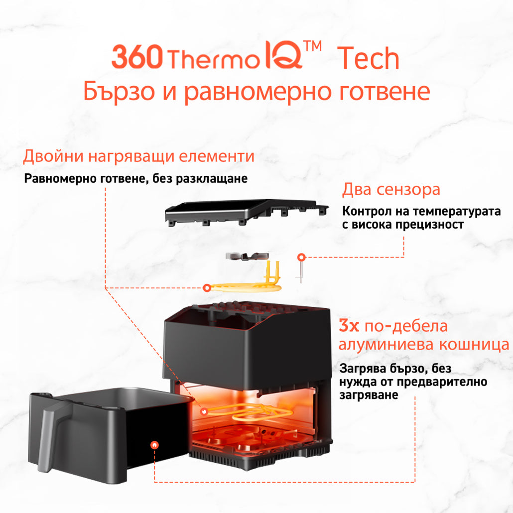 Фритюрник с горещ въздух Cosori Dual Blaze CAF-P681S, 6.4L, Черен