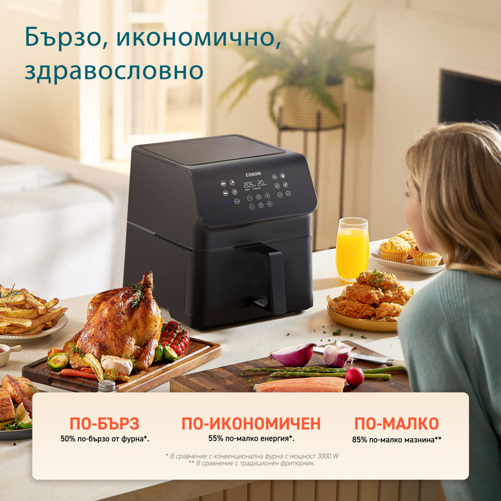 Фритюрник с горещ въздух Cosori Premium Ⅱ Air Fryer CAF-P651-KEUR, 6.2L, Черен