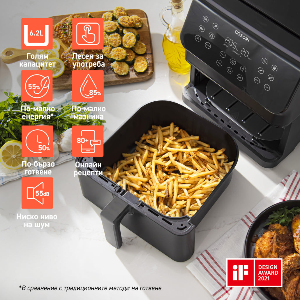 Фритюрник с горещ въздух Cosori Premium Ⅱ Air Fryer CAF-P651-KEUR, 6.2L, Черен