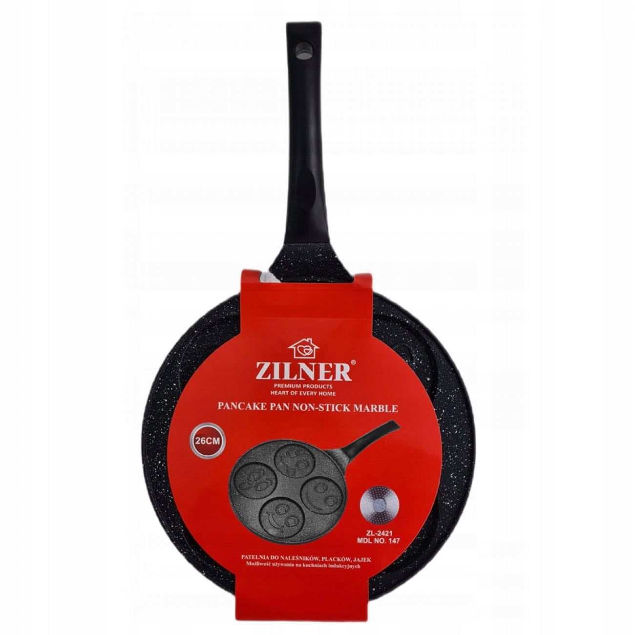 Тиган за палачинки с личица ZILNER ZL 2421, 26 см, 4 различни форми, Мраморно покритие, Черен