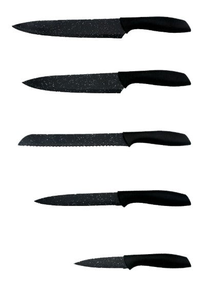 Комплект ножове с поставка ZEPHYR ZP 1633 BS5AS, 6 части, Неръждаема стомана, Мраморно покритие, Черен