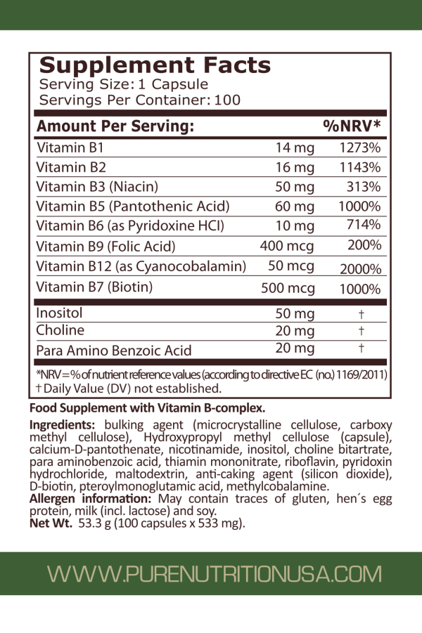 Pure Nutrition - VITAMIN B-COMPLEX - 100 Capsules