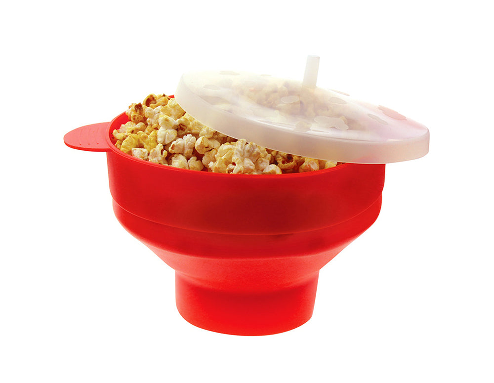 Silikonowa miska na popcorn do mikrofalówki KINGHOFF KH 1258, BPA Free, od -40 do +230°C, czerwona