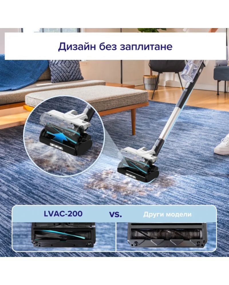 Вертикална прахосмукачка Levoit LVAC-200, 180W, Автономия 50 мин, 5-степенна филтрация, LED, Без заплитане, Turbo, Бял