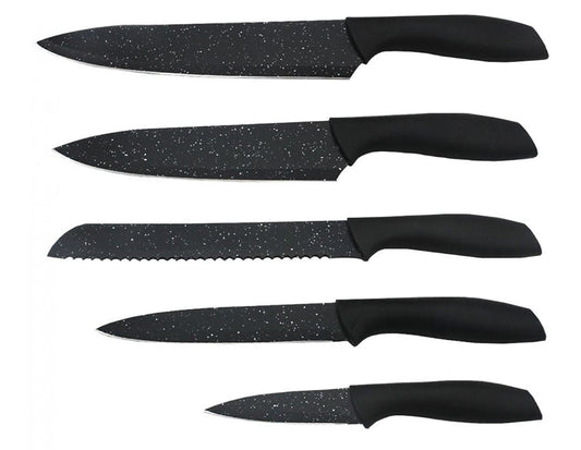 Комплект ножове с поставка ZEPHYR ZP 1633 VM6, 6 части, Мраморно покритие, Черен